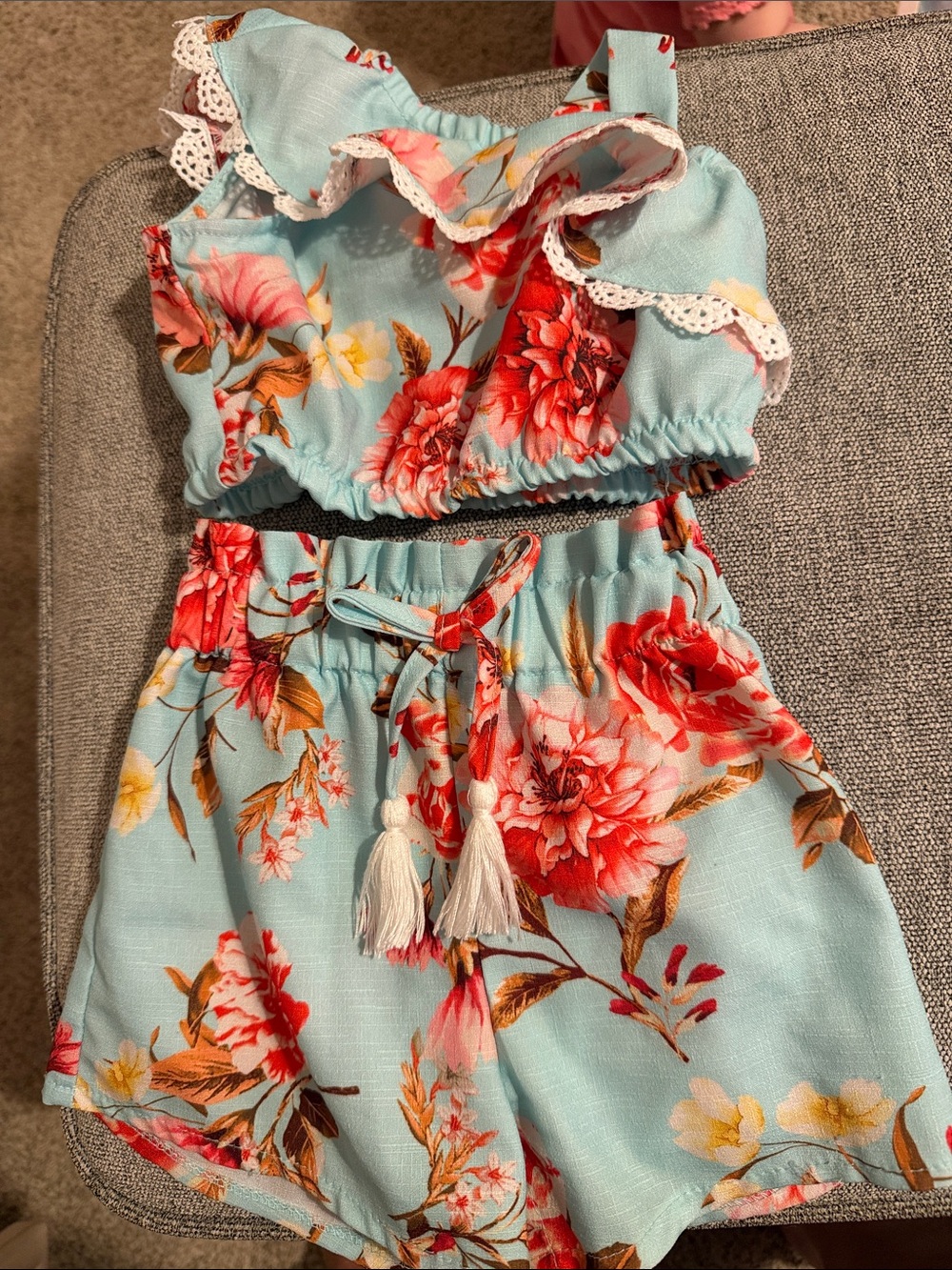 Rare Editions Light Blue Floral Two-Piece Shorts Set